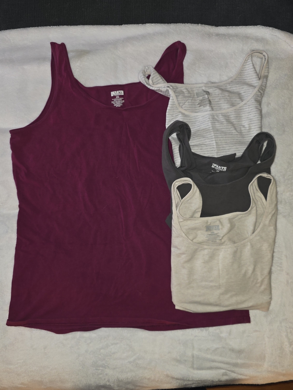 Duluth Women’s No Yank Tank Tops, Set of 5-Berry, Charcoal, Olive, Cream, Stripe - Picture 2 of 4
